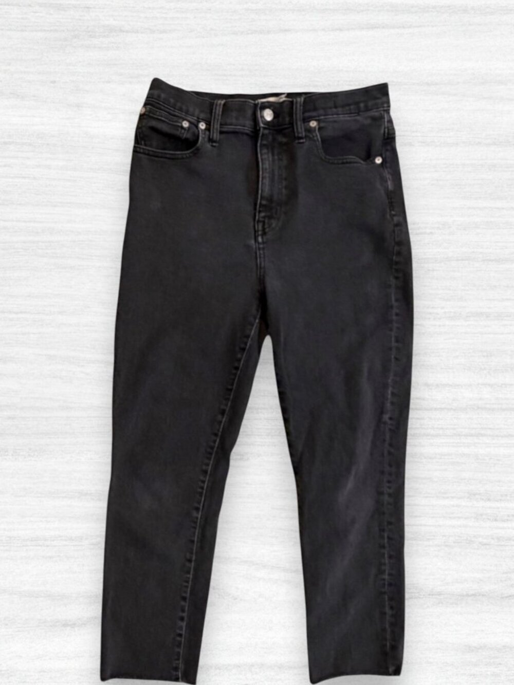 Madewell High Rise Slim Crop Boyjean Black Wash Straight Jeans Size Raw Hem 27